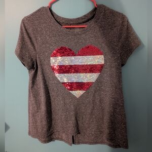 Girls XL Old Navy Gray Patriotic Red, White, And Blue Sequin Flip Shirt